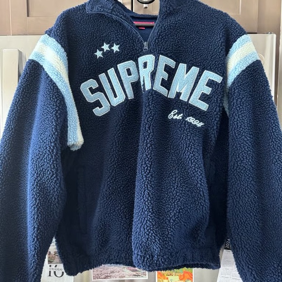 Supreme Other - Supreme Navy Blue Fleece Puffer Jacket